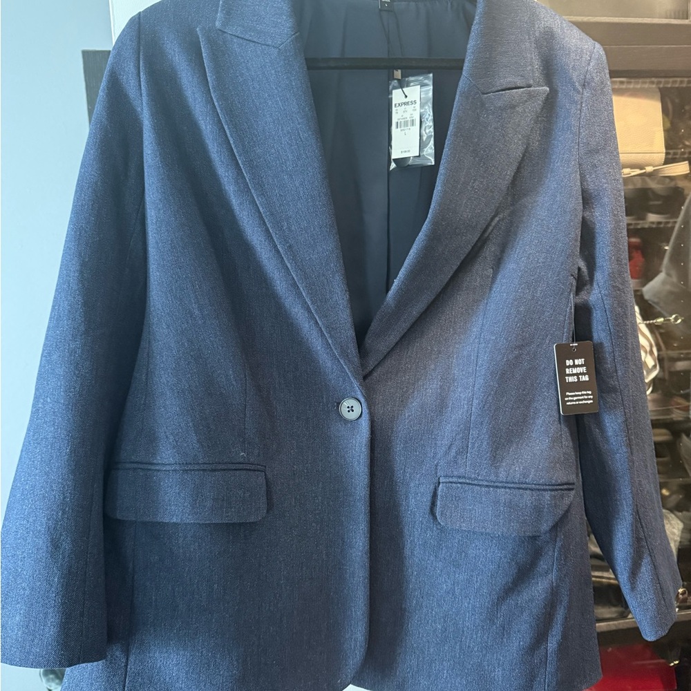 Express Dark Denim Blue Blazer Tailored Suit Jacket